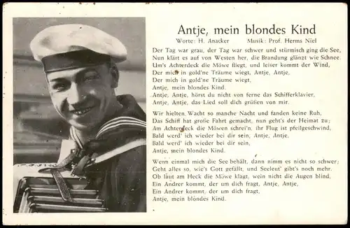 Ansichtskarte  Antje Mein Blondes Kind - Lied - Matrose 1938