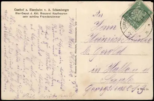 Schwabmünchen Ortsansichten, Personen, Gasthof Zur Eisenbahn Bier-Depot 1925