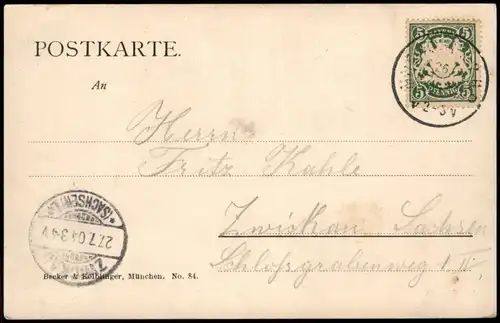 Ansichtskarte München Trubel am Bahnhofsplatz 1904   (Ankunftsstempel)