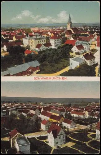 Schwabmünchen Panorama-Ansichten, Ortsansichten, 2-Bild-Karte 1910