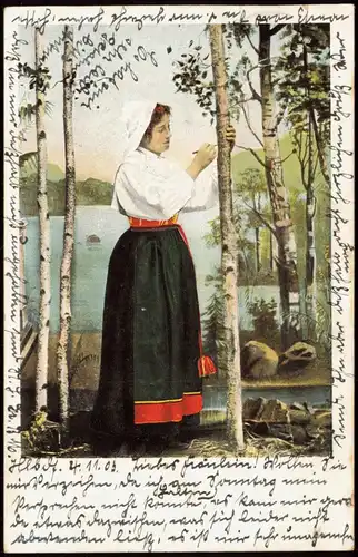 Trachten Typen Frau in Trachtenkleidung 1903   Limbach (Ankunftsstempel)