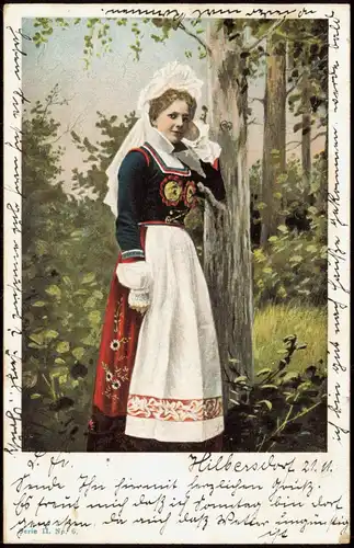 Ansichtskarte  Frau in Trachten-Kleidung 1903   gelaufen ab HILBERSDORF