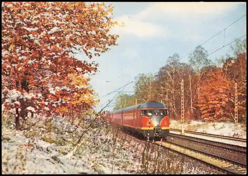 Ansichtskarte  Deutsche Bahn Werbekarte Zug im Winter 1975