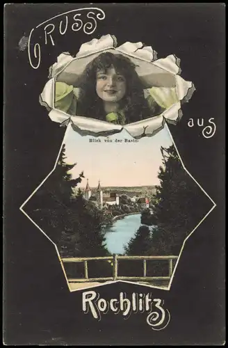 Ansichtskarte Rochlitz Künstlerkarte: Mädchen - Blick von der Bastei 1907