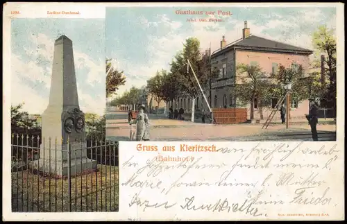 Ansichtskarte Kieritzsch-Neukieritzsch 2 Bild: Gasthaus, Bahnhof 1906