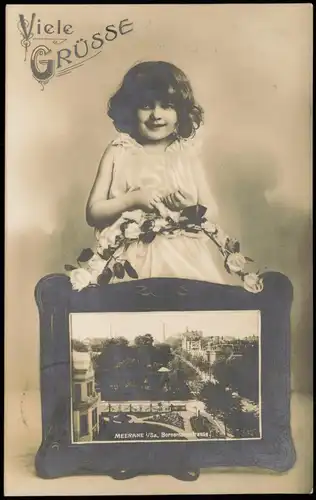 Ansichtskarte Meerane Bornemannstrasse - Fotokunst Mädchen Bilderrahmen 1906
