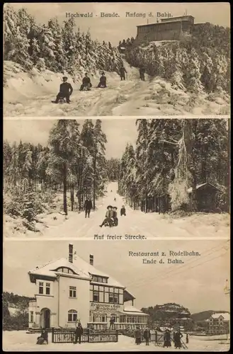 Ansichtskarte Oybin Hochwaldbaude, Schlittenfahrt 1911