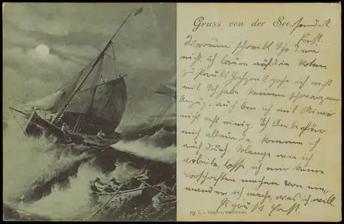 Ansichtskarte  Schiff in Not bei Mondschein Gruss von der See 1903 Luna