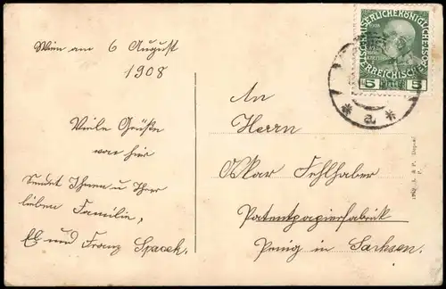 Adel und Persönlichkeiten ÖSTERREICH auf Bild und Briefmarken-Motiven 1908