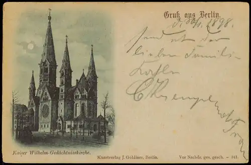 Charlottenburg Berlin Kaiser-Wilhelm-Gedächtniskirche bei Mondschein 1898 Luna