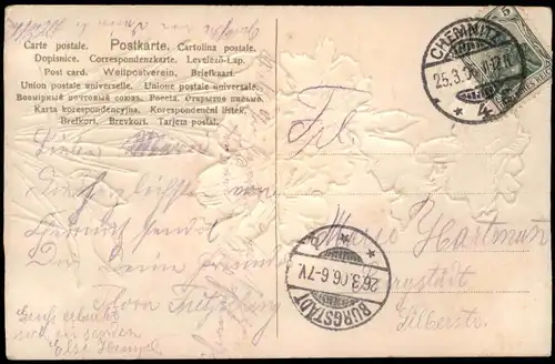 Botanik Blumen Ornamente Mohnblume  1906 Goldrand/Prägekarte  gelaufen nach