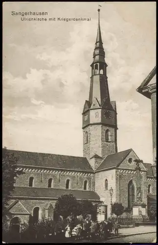 Ansichtskarte Sangerhausen Ulrichkirche mit Kriegerdenkmal 1914