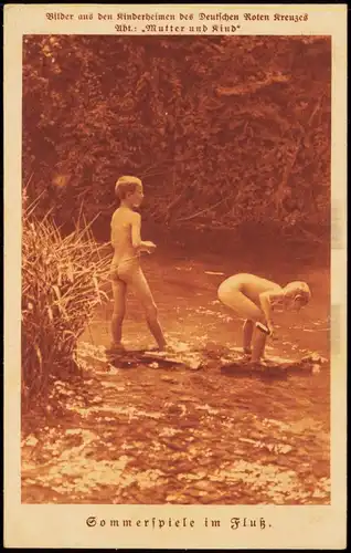 Ansichtskarte  Sommerspiele im Fluß. Kinder Künstlerkarte ROTES KREUZ 1918