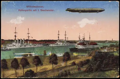 Wilhelmshaven Hafenpartie mit I. Geschwader. Flugwesen - Zeppelin 1918