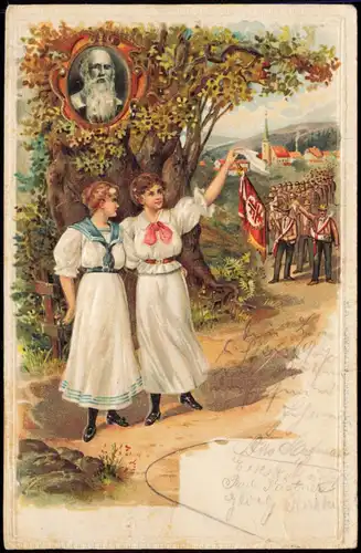 Turnbewegung - Friedrich Ludwig Jahn "Gut Heil" Mädchen Turner 1902 Prägekarte