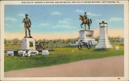 Postcard Gettysburg Statues of General Buford USA 1936