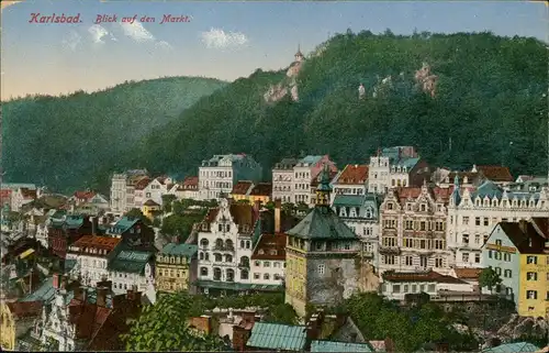 Postcard Karlsbad Karlovy Vary Blick auf den Markt. 1916