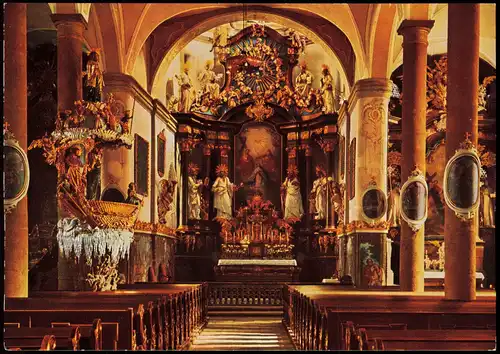 Traunkirchen Inneres der Wallfahrtskirche mit der berühmten Fischerkanzel 1970