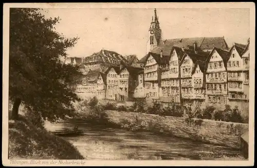 Ansichtskarte Tübingen Blick von der Neckarbrücke 1917