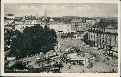 Ansichtskarte Graz Jakominiplatz aus der Vogelschau-Perspektive 1951