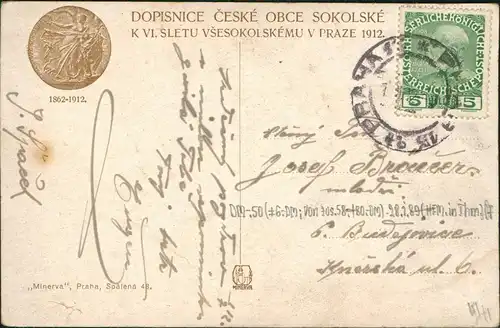 Postcard Prag Praha Prostná cvičení mužů. Turnveranstaltung 1912