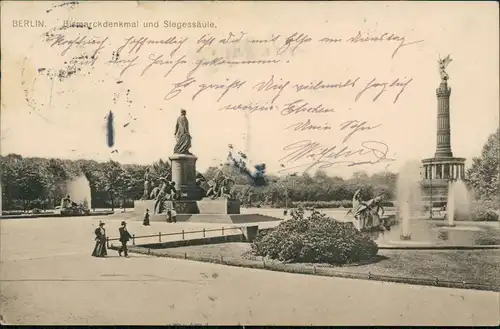 Ansichtskarte Mitte-Berlin Bismarckdenkmal und Siegessäule. 1911