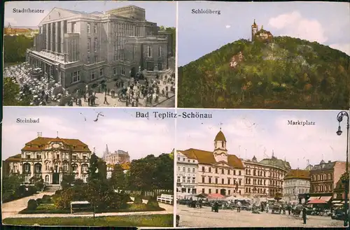 Teplitz-Schönau Teplice MB mit Schloßberg Stadttheater Marktplatz 1910