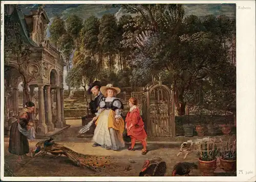 Künstlerkarte: PETER PAUL RUBENS Der Künstler seine zweite Gattin Garten 1960