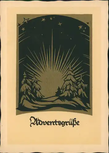 Künstlerkarte  "Adventsgrüße" Nach Original-Scherenschnitt Erich Remmers 1960