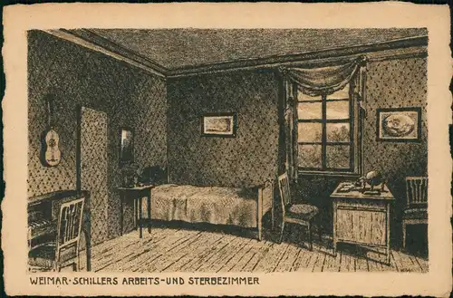 Ansichtskarte Weimar Schillers Arbeits- u. Sterbezimmer Federzeichnung 1928