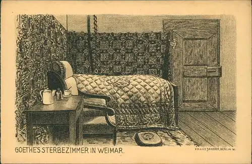 Ansichtskarte Weimar Goethes Sterbezimmer - Federzeichnung 1928