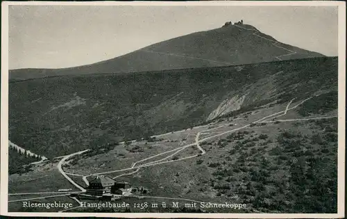 Krummhübel Karpacz Riesengebirge Hampelbaude 1258 m ü. M mit Schneekoppe 1930