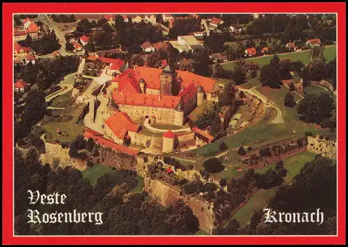 Kronach Veste Festung Rosenberg vom Flugzeug aus, Luftaufnahme 1980