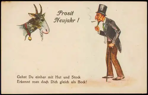 Ansichtskarte  Prosit Neujahr! Neujahr Sylvester New Year Mann und Ziege 1912
