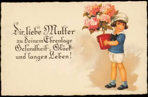 Ansichtskarte  Glückwunsch - Muttertag Kind mit Blumen 1928