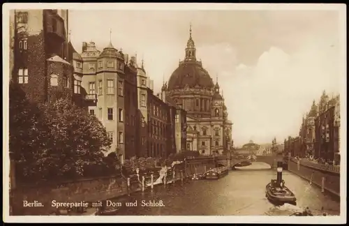 Ansichtskarte Mitte-Berlin Spreepartie mit Dom und Schloß. 1930