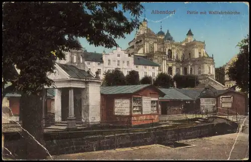 Postcard Albendorf Wambierzyce Kiosk, Straße an der Gnadenkirche 1926