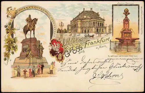 Ansichtskarte Litho AK Frankfurt am Main Denkmal, Oper, Stoitze Denkmal 1899