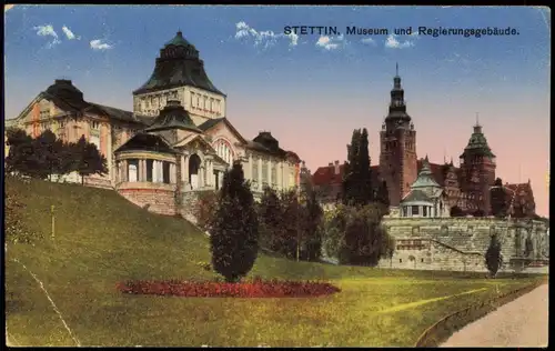 Postcard Stettin Szczecin Museum und Regierungsgebäude. 1931