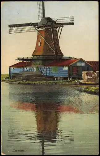Postkaart Zaandam Windmühle Stimmungsbild Photochromie 1912