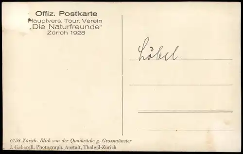 Ansichtskarte Zürich Blick von der Quaibrücke Verein Naturfreunde 1928