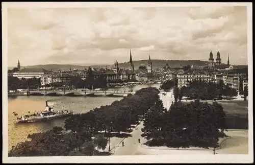 Ansichtskarte Zürich Dampfer Quaibrücke Verein Naturfreunde 1928