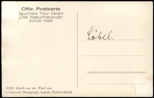 Ansichtskarte Zürich Totale Verein Die Naturfreunde 1928