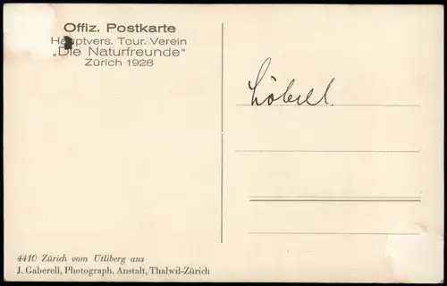 Ansichtskarte Zürich Verein „Die Naturfreunde" - Totale 1928