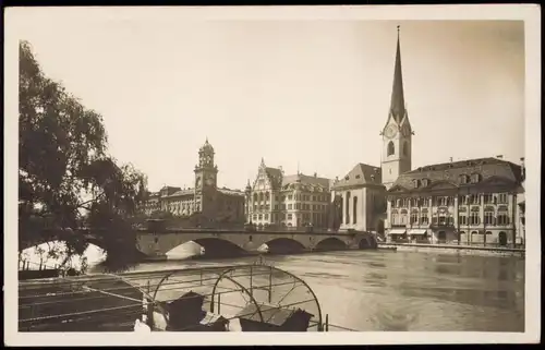 Ansichtskarte Zürich Helmhausbrücke u. Fraumünsterkirche 1928