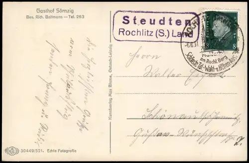 Ansichtskarte Sörnzig Gasthof Sörnzig 1930  Landpoststempel Steudten Rochlitz