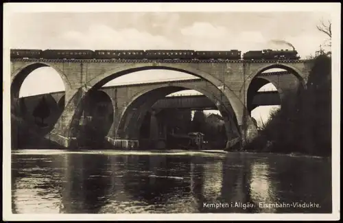 Ansichtskarte Kempten (Allgäu) Eisenbahn-Viadukte, Dampflokomotive 1932