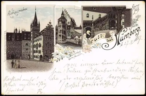 Ansichtskarte Nürnberg Litho AK Rathausneubau, Burghof 1897