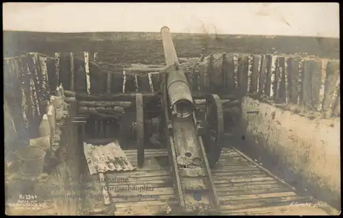 CPA Maubeuge Militaria WK1 Geschütz vor der Stadt 1915