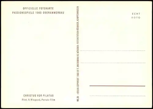 Oberammergau Passionsspiele OFFIZIELLE FOTOKARTE CHRISTUS VOR PILATUS 1960